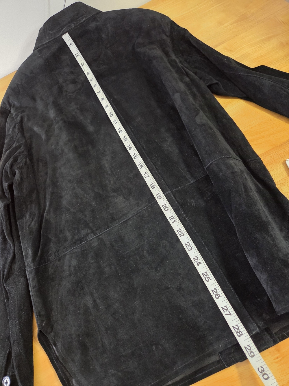 Black Suede Button-Front Lined Shirt Jacket Womens Vintage - Picture 3 of 6